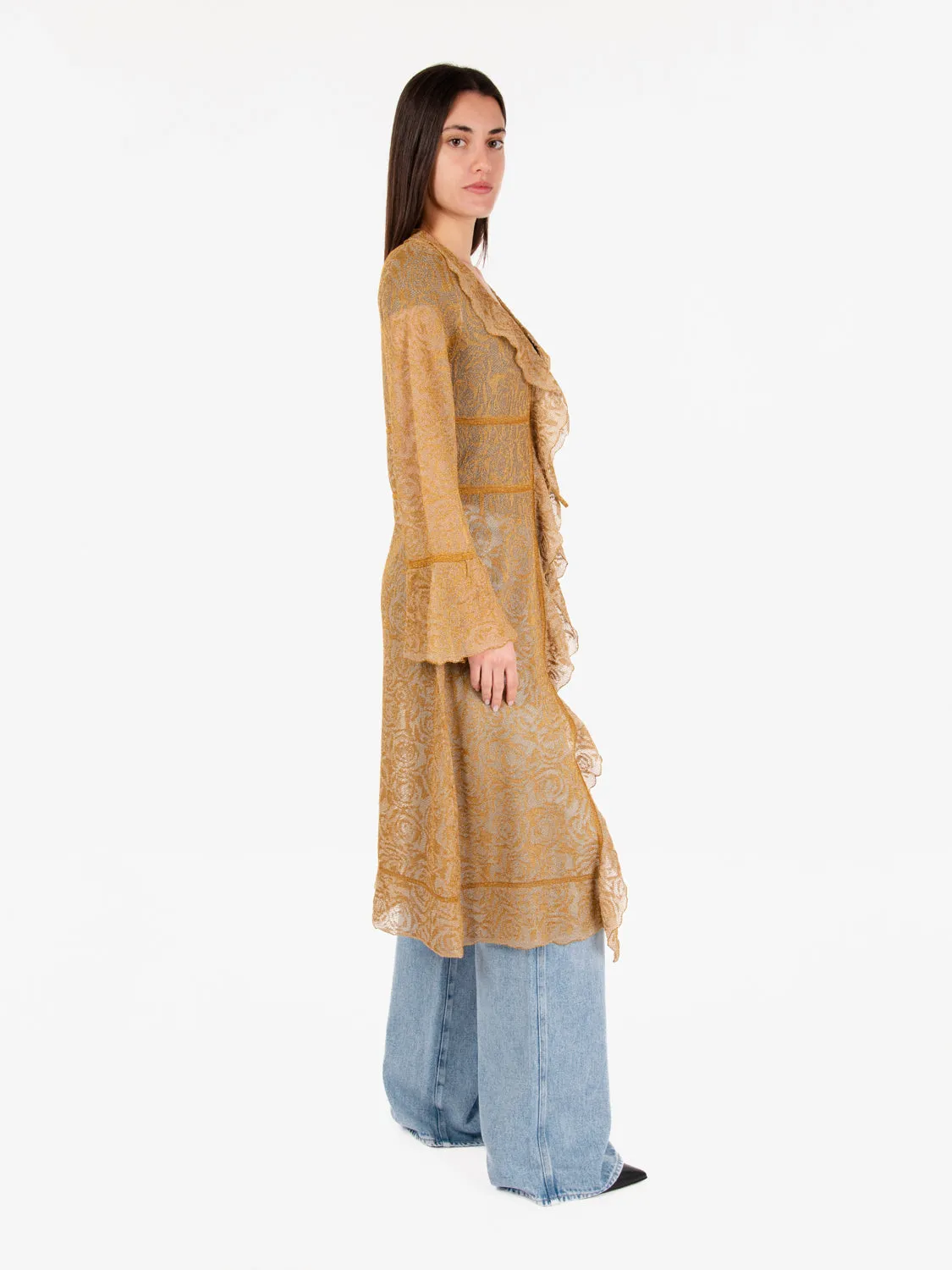 Cardigan lungo maglia jaquard girasole