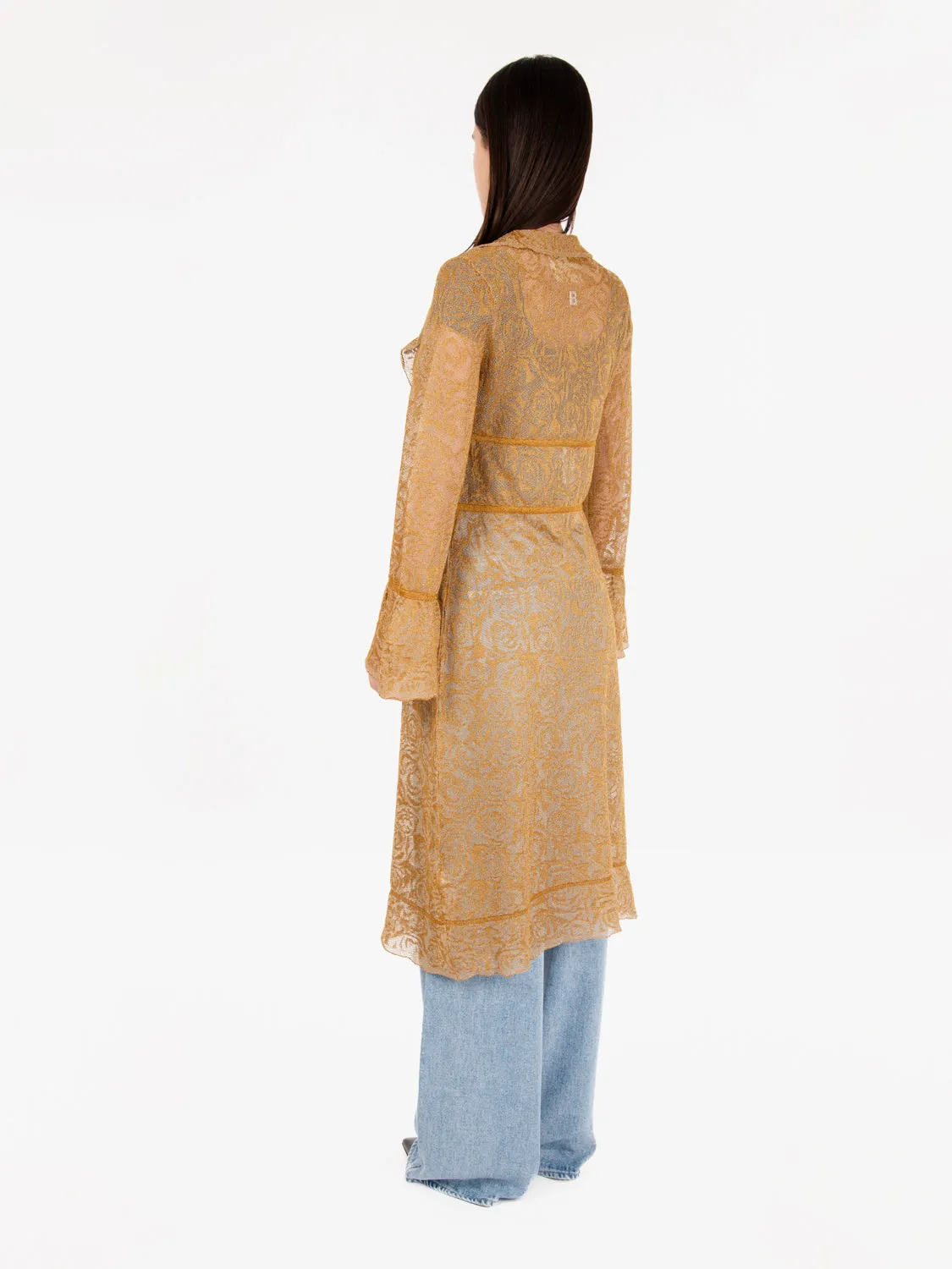Cardigan lungo maglia jaquard girasole