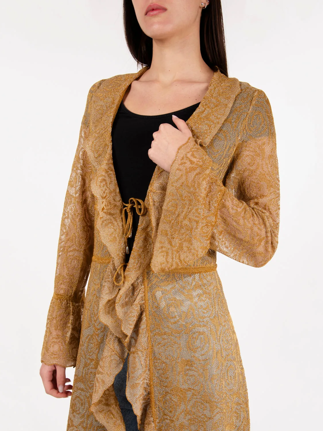 Cardigan lungo maglia jaquard girasole