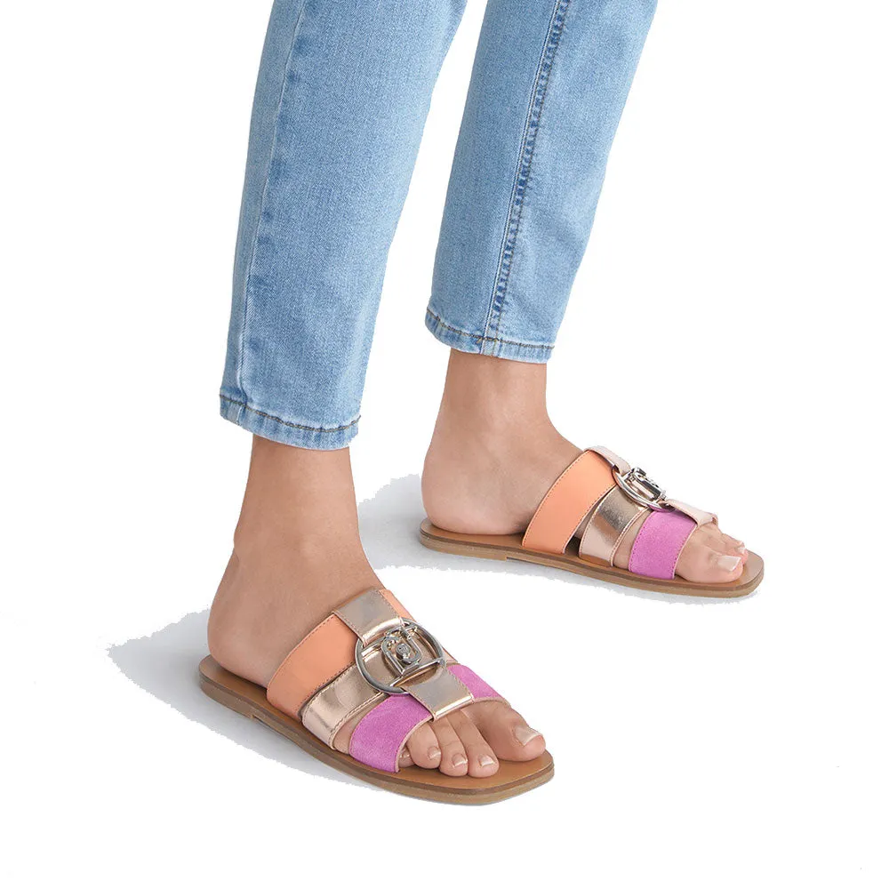 Ciabatte Flat LIU JO Saba 08 in Pelle e Suede con Inserti Metallizzati Cipria Salmon e Pink