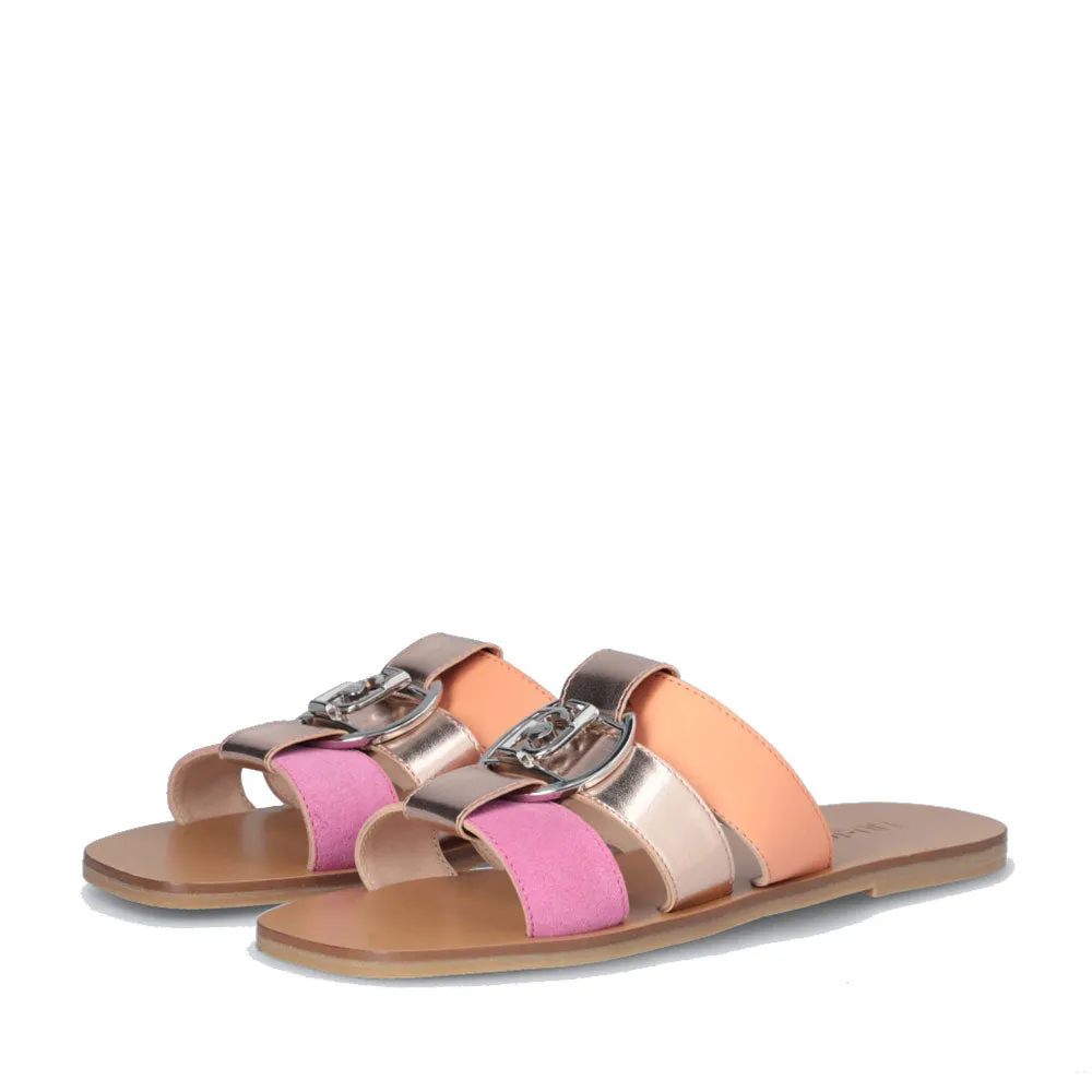 Ciabatte Flat LIU JO Saba 08 in Pelle e Suede con Inserti Metallizzati Cipria Salmon e Pink