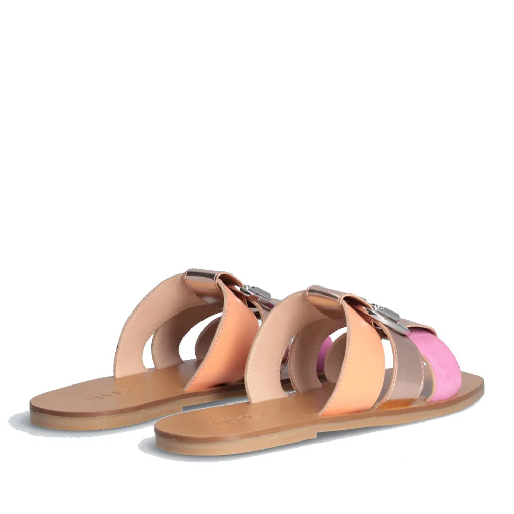 Ciabatte Flat LIU JO Saba 08 in Pelle e Suede con Inserti Metallizzati Cipria Salmon e Pink