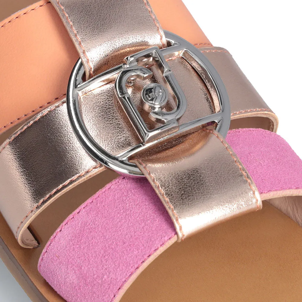 Ciabatte Flat LIU JO Saba 08 in Pelle e Suede con Inserti Metallizzati Cipria Salmon e Pink