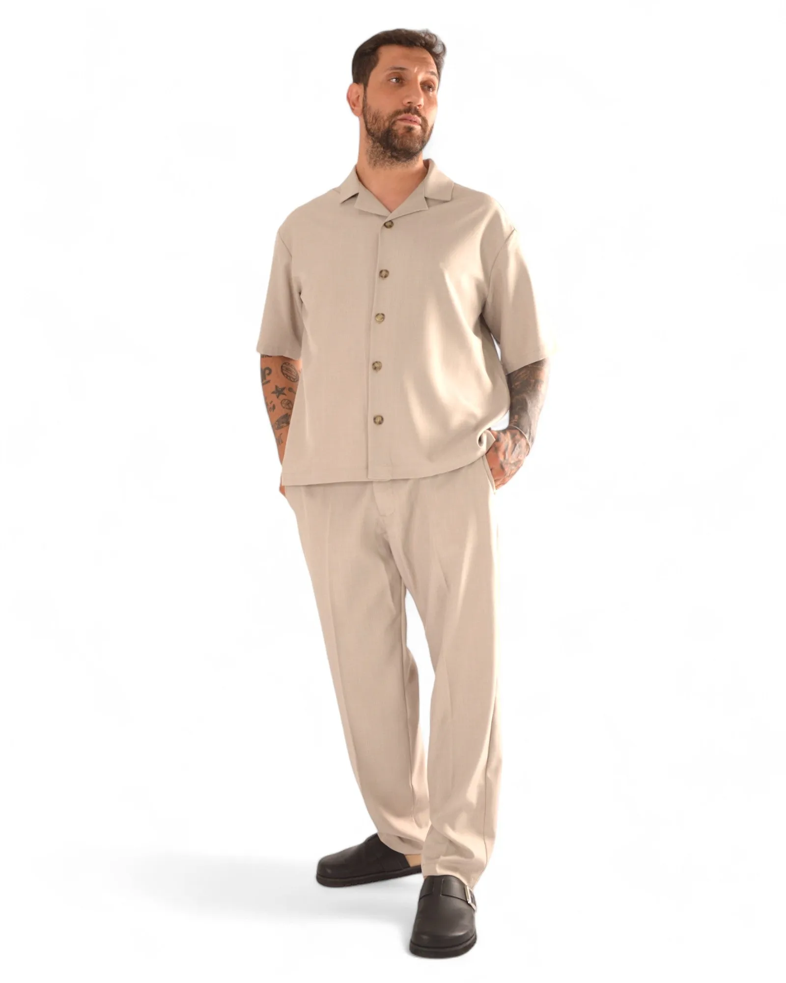 Coordinato LUKAS camicia e fondo ampio tortora