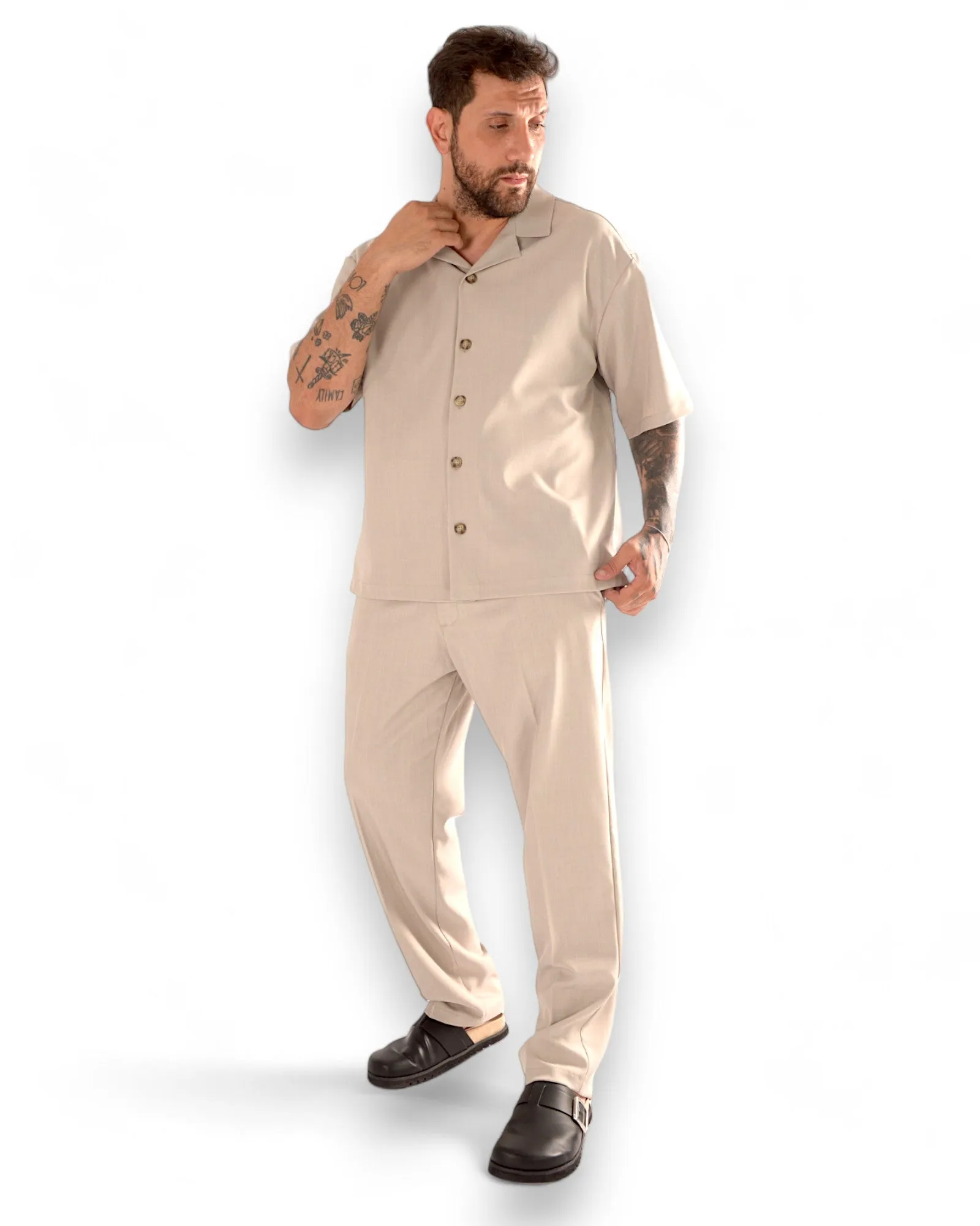 Coordinato LUKAS camicia e fondo ampio tortora