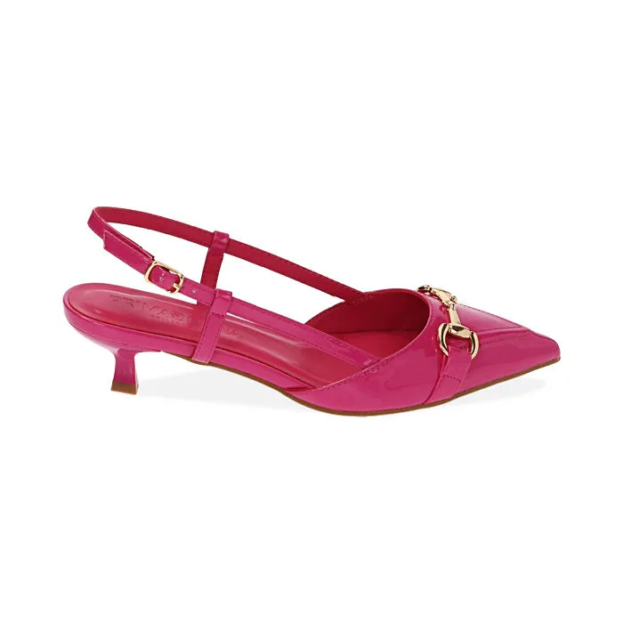 Décolleté slingback fucsia in vernice, tacco 4 cm
