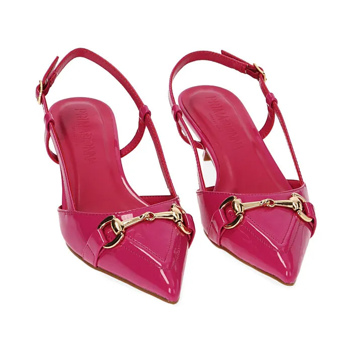 Décolleté slingback fucsia in vernice, tacco 4 cm