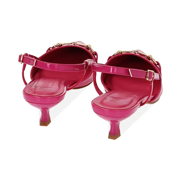 Décolleté slingback fucsia in vernice, tacco 4 cm