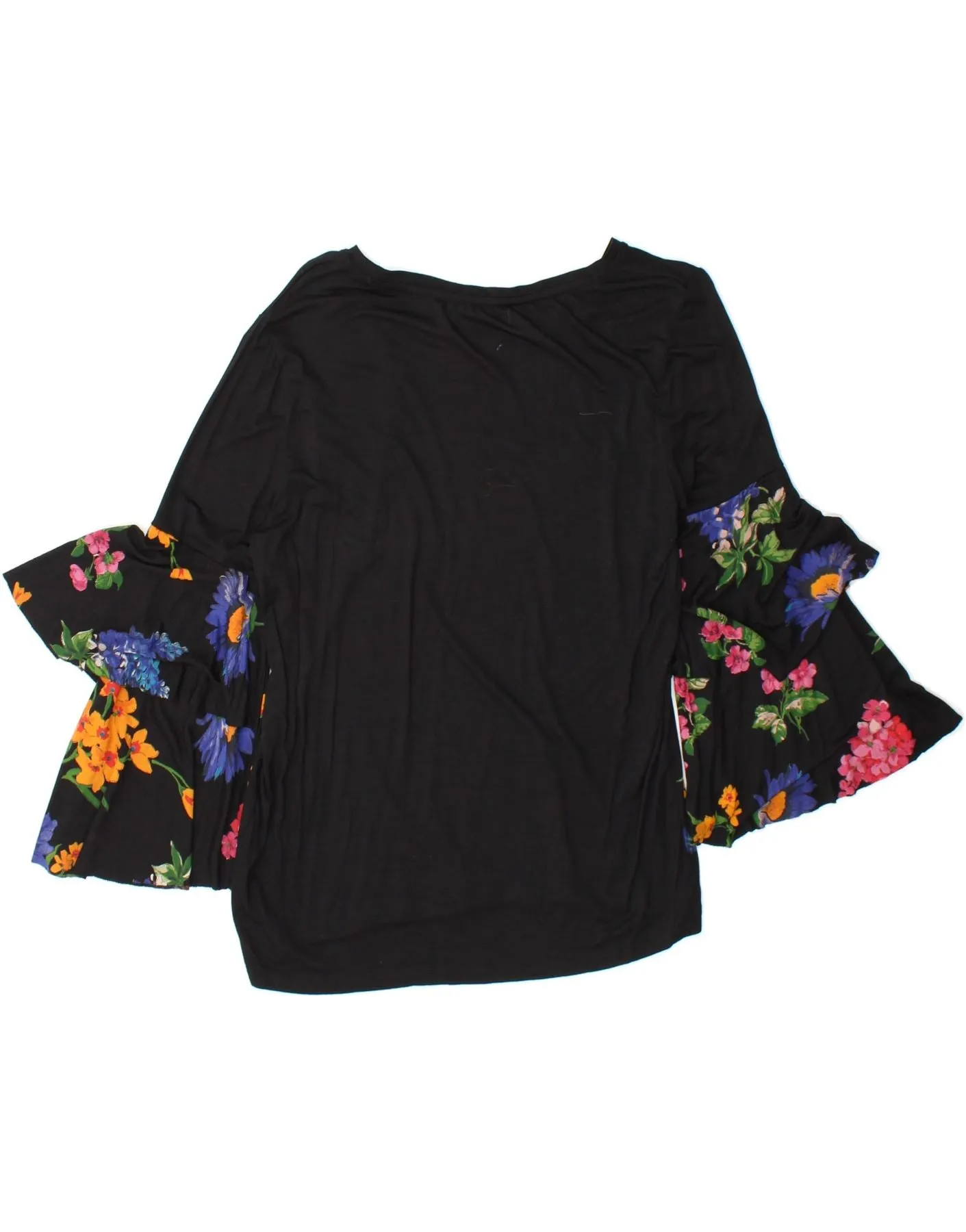 DESIGUAL Womens Graphic 3/4 Sleeve Blouse Top UK 14 Medium Black Floral