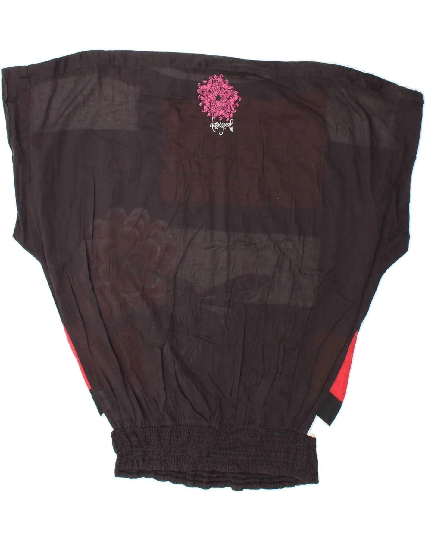 DESIGUAL Womens Graphic Batwing Blouse Top UK 18 XL Black Floral Cotton