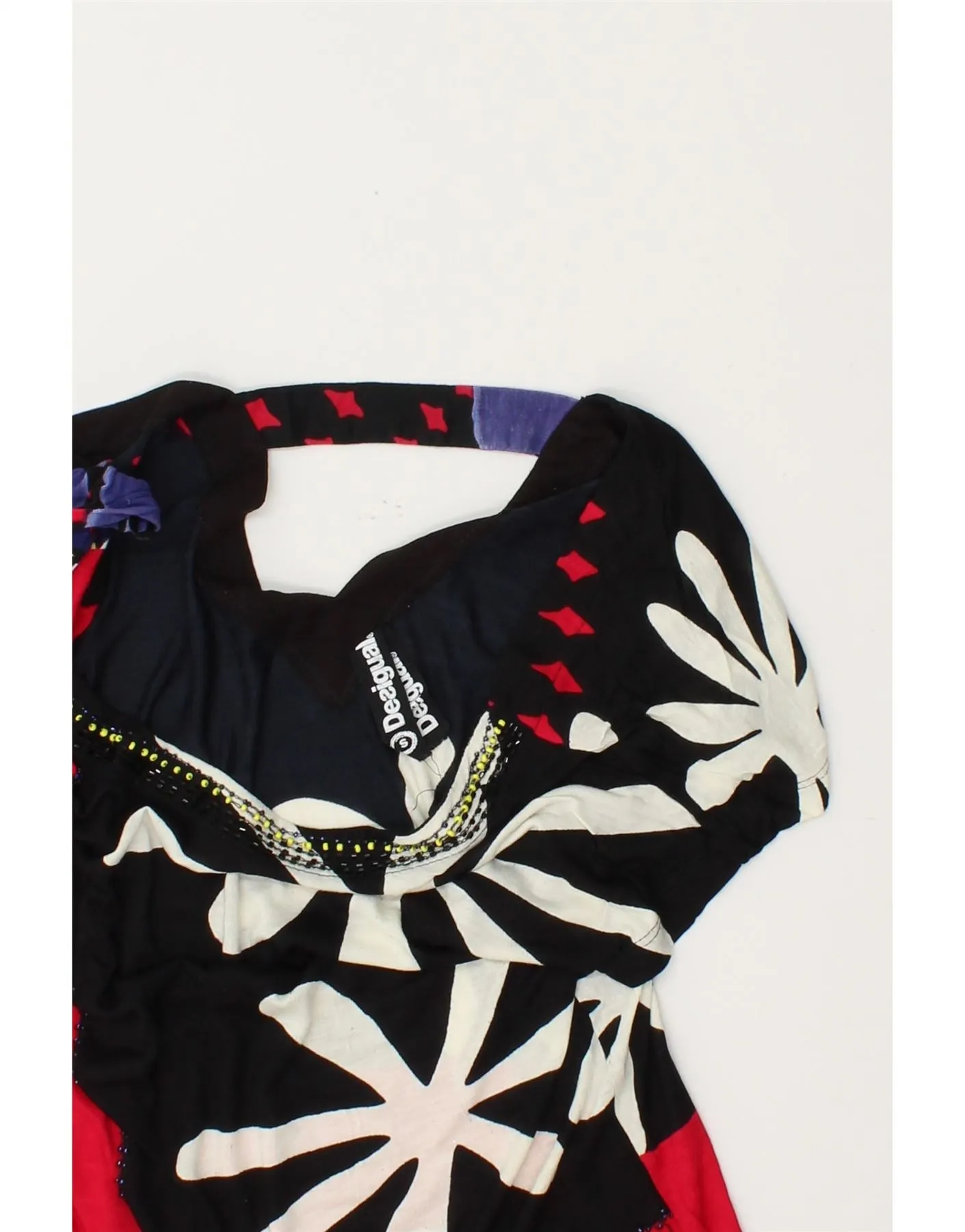 DESIGUAL Womens Graphic Blouse Top UK 10 Small Black Colourblock Cotton