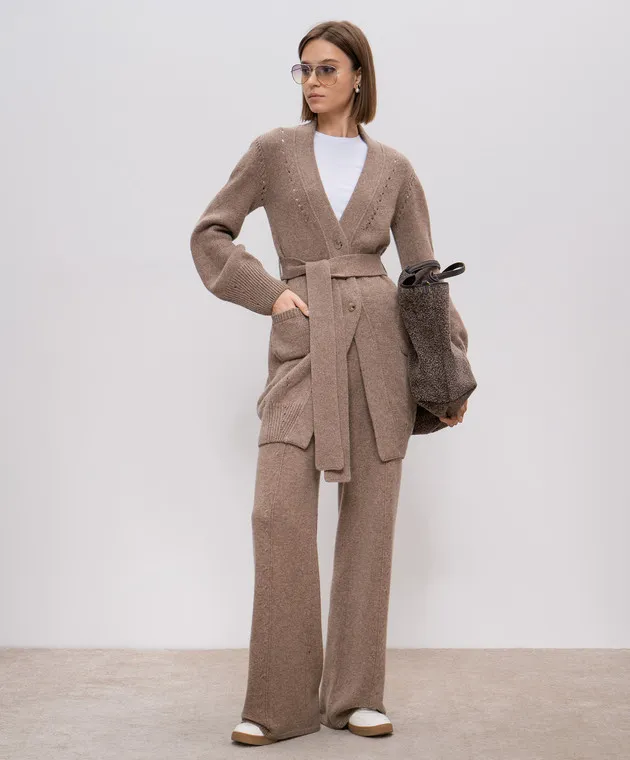 Ermanno Scervino Cardigan lungo in cashmere marrone D455N317TFQ