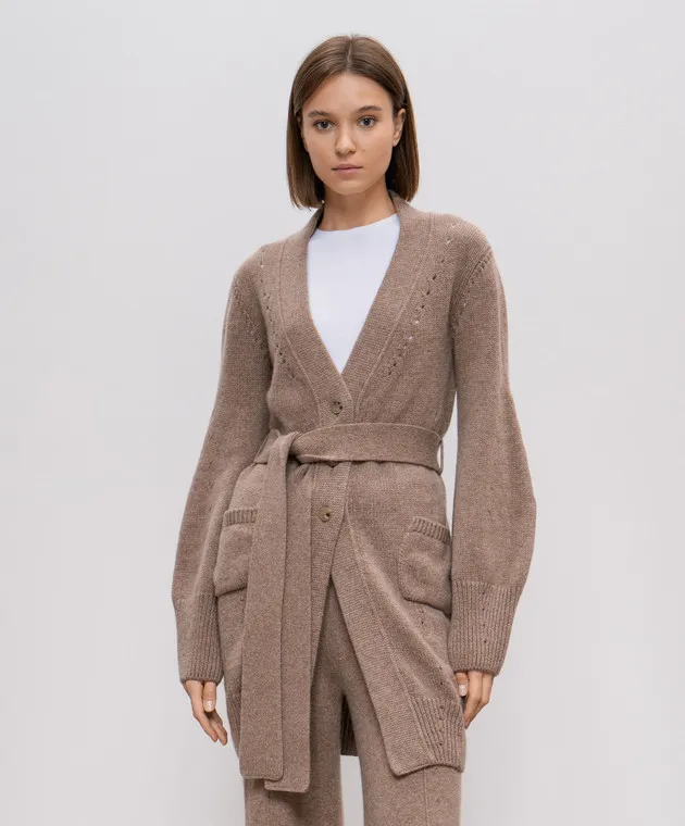 Ermanno Scervino Cardigan lungo in cashmere marrone D455N317TFQ
