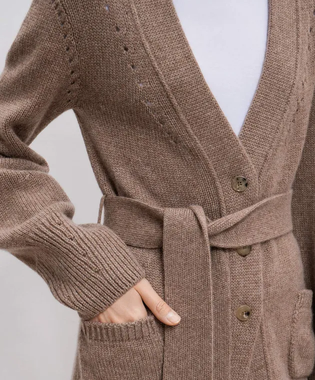 Ermanno Scervino Cardigan lungo in cashmere marrone D455N317TFQ