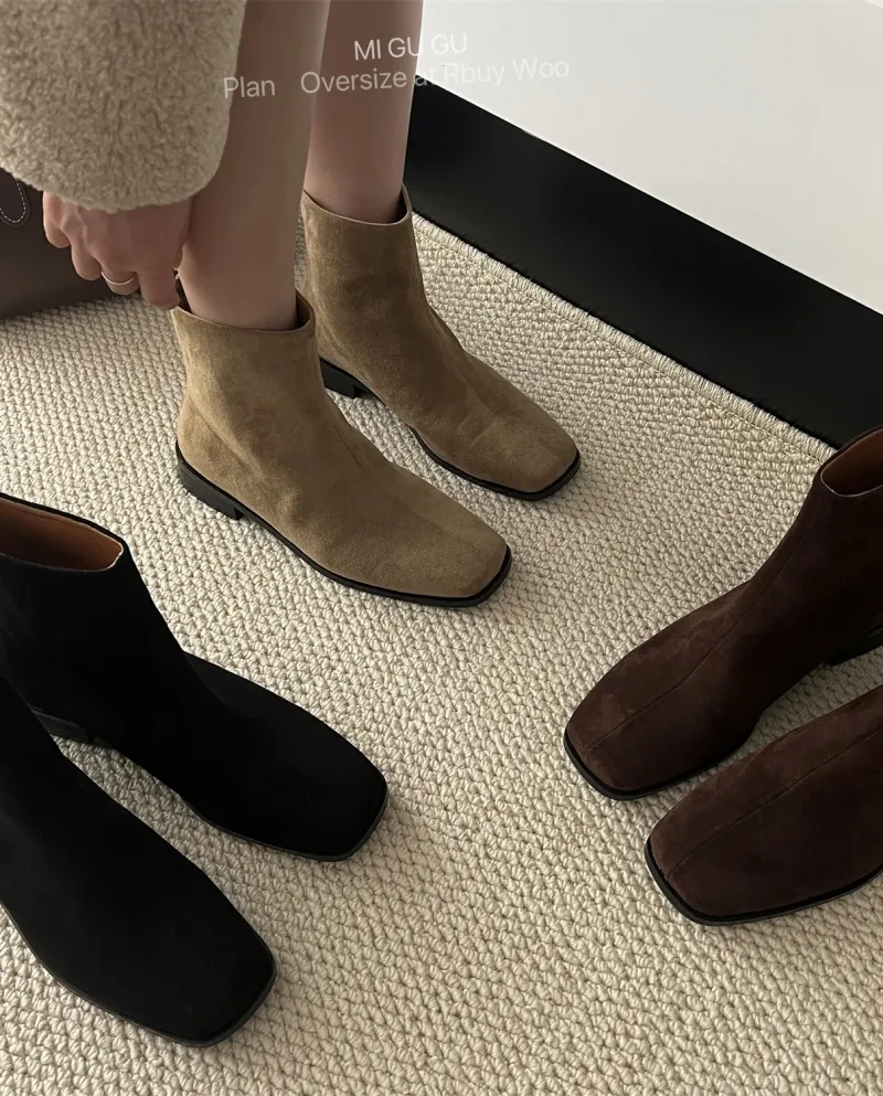 French Retro Ankle Boots Suede Short Boots For Women Autumn And Winter New Style High-end  Style Small Short Boots For W