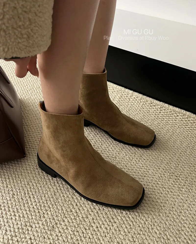 French Retro Ankle Boots Suede Short Boots For Women Autumn And Winter New Style High-end  Style Small Short Boots For W