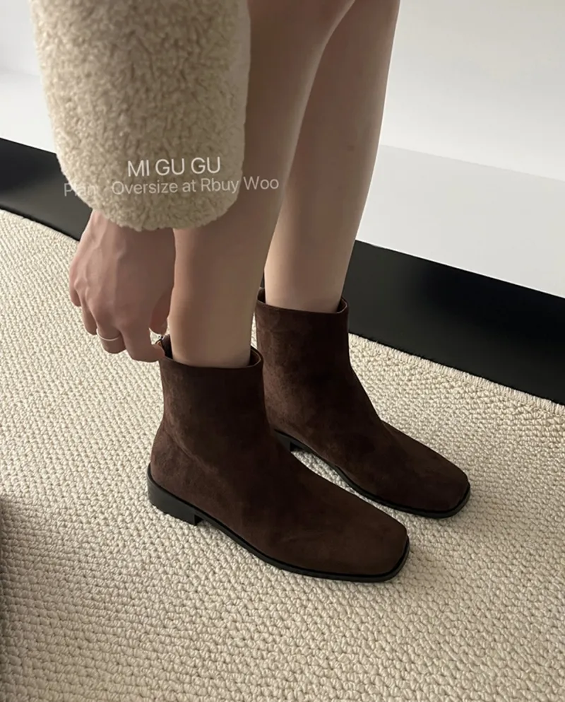 French Retro Ankle Boots Suede Short Boots For Women Autumn And Winter New Style High-end  Style Small Short Boots For W