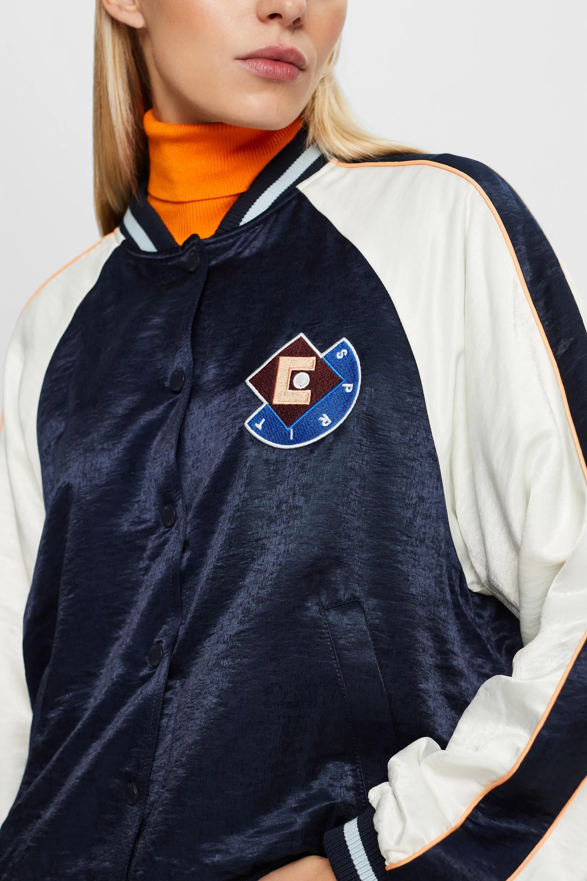 Giacca bomber in raso con logo
