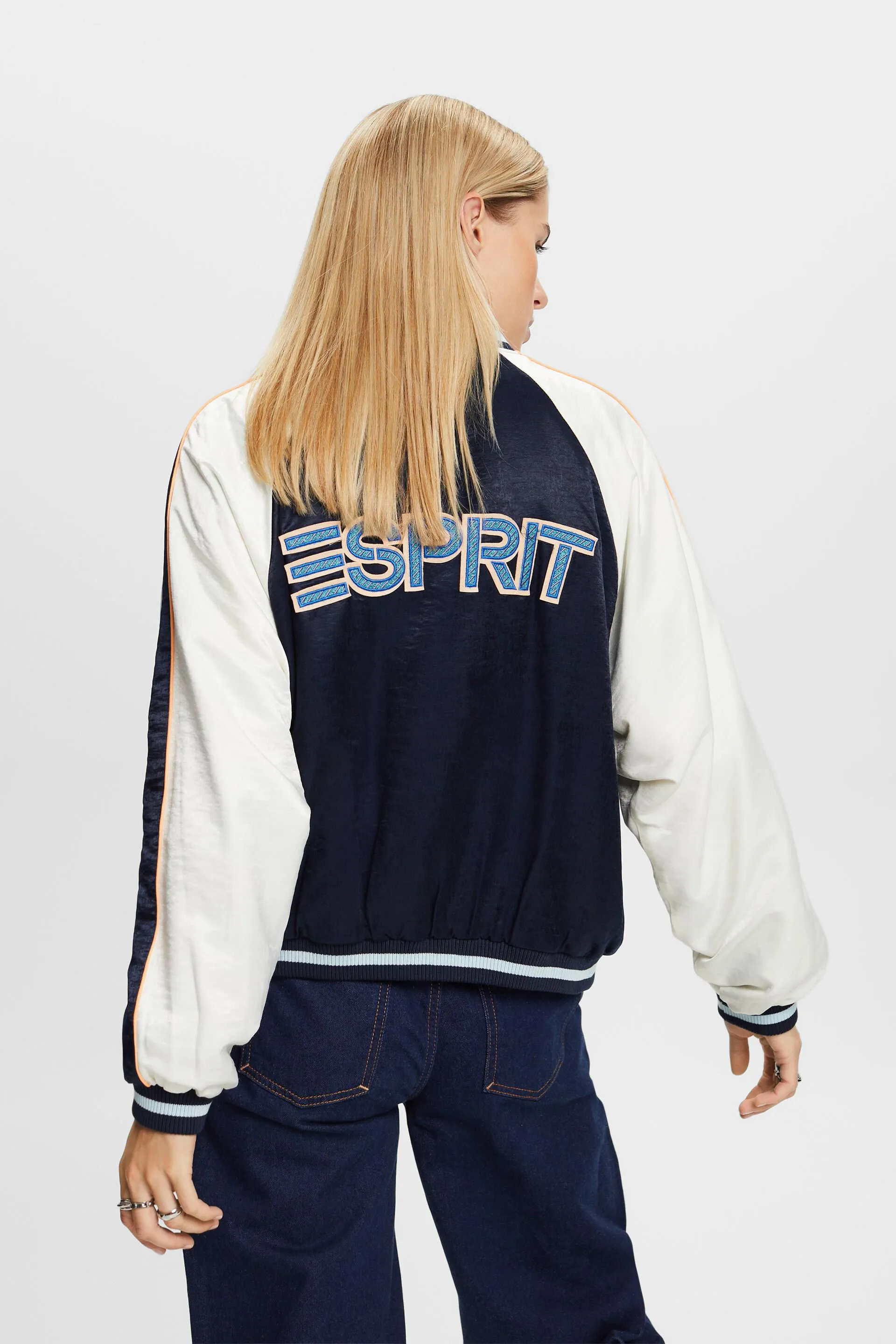 Giacca bomber in raso con logo