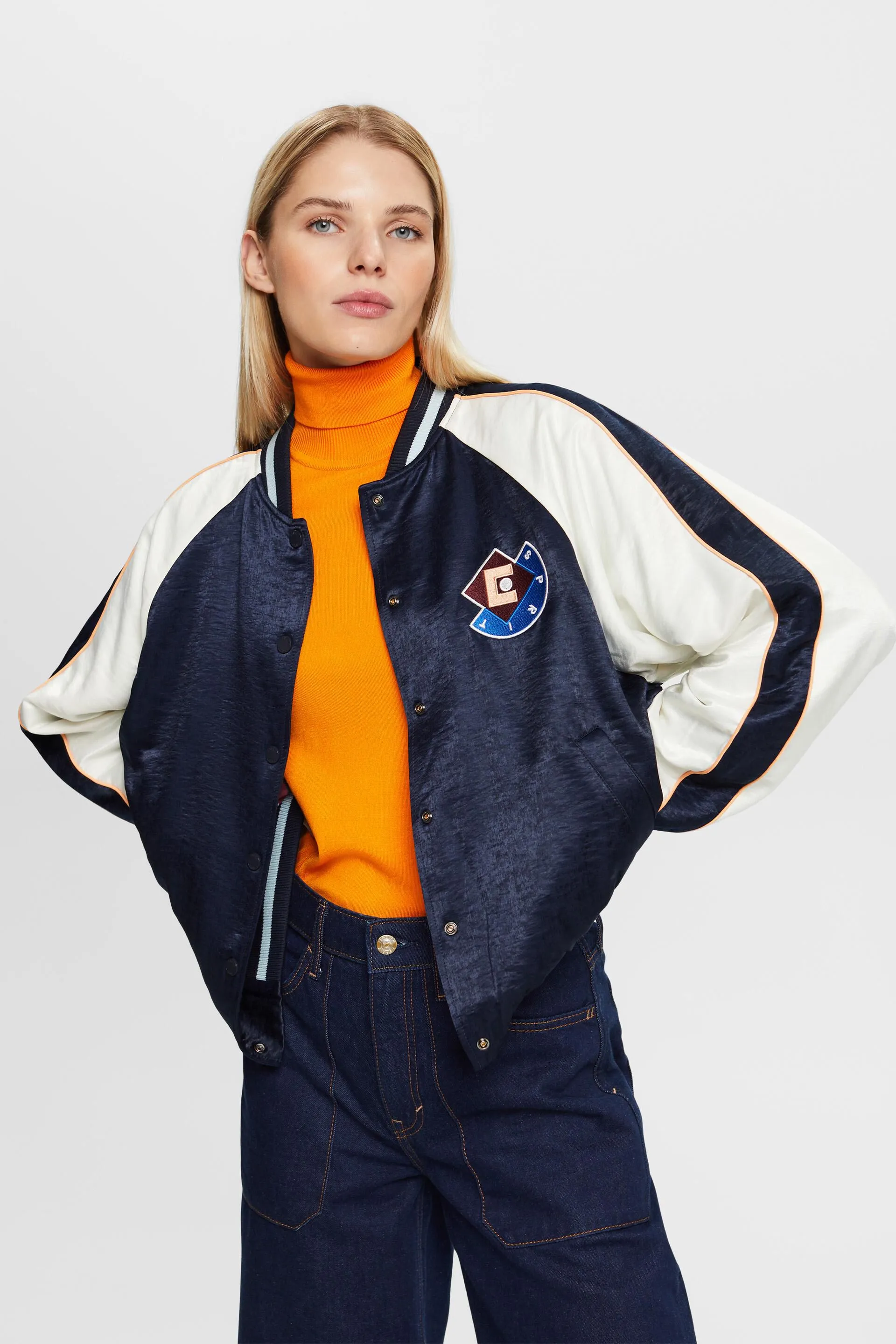 Giacca bomber in raso con logo