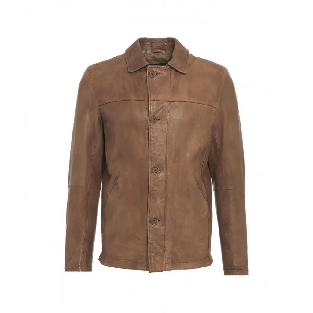 Giacca di pelle in nappa marrone