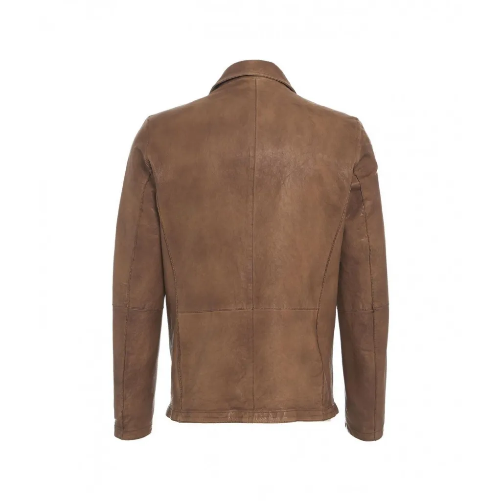 Giacca di pelle in nappa marrone