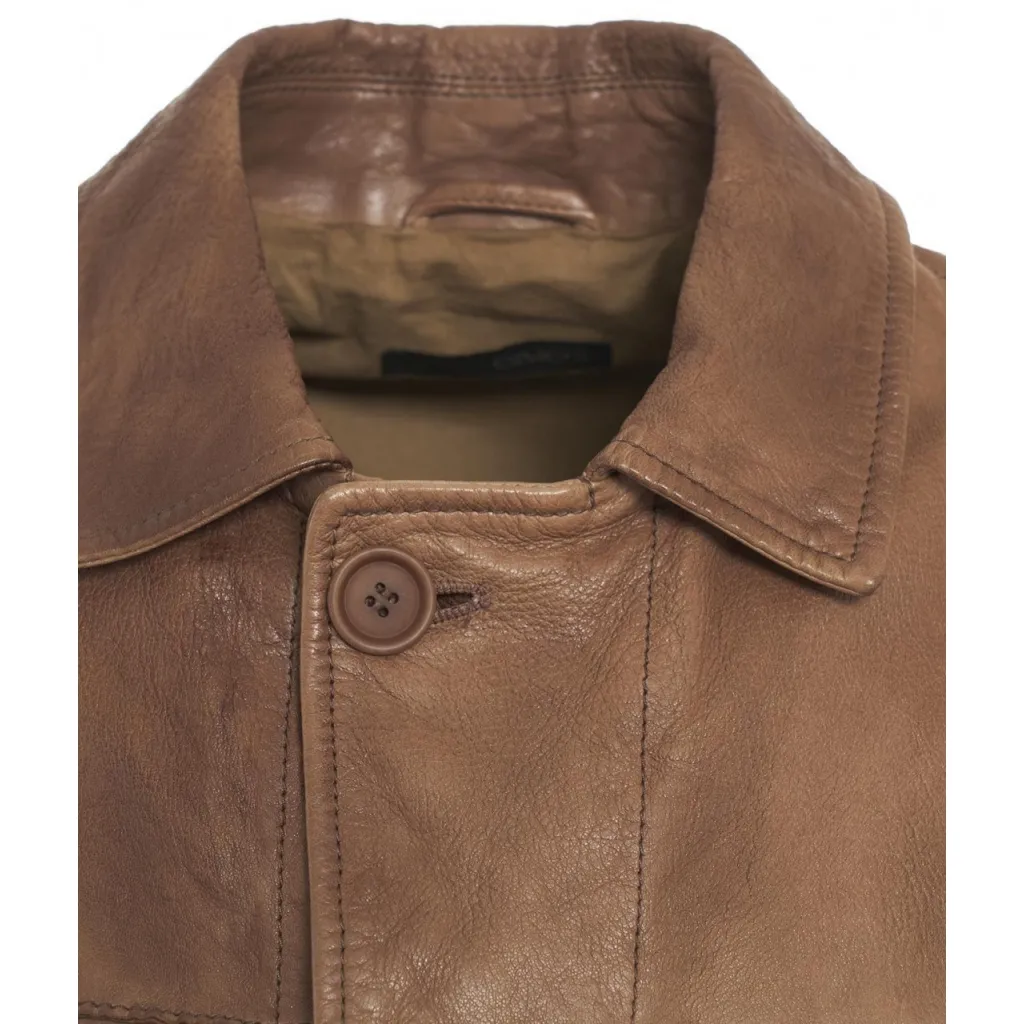 Giacca di pelle in nappa marrone