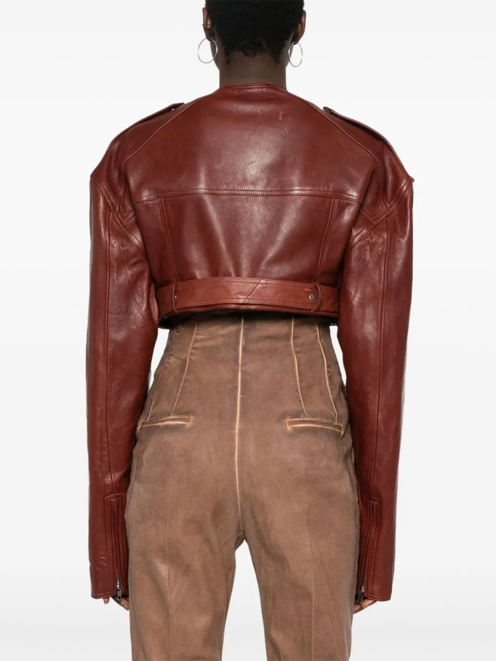 Giacca Micro Biker crop in marrone - donna