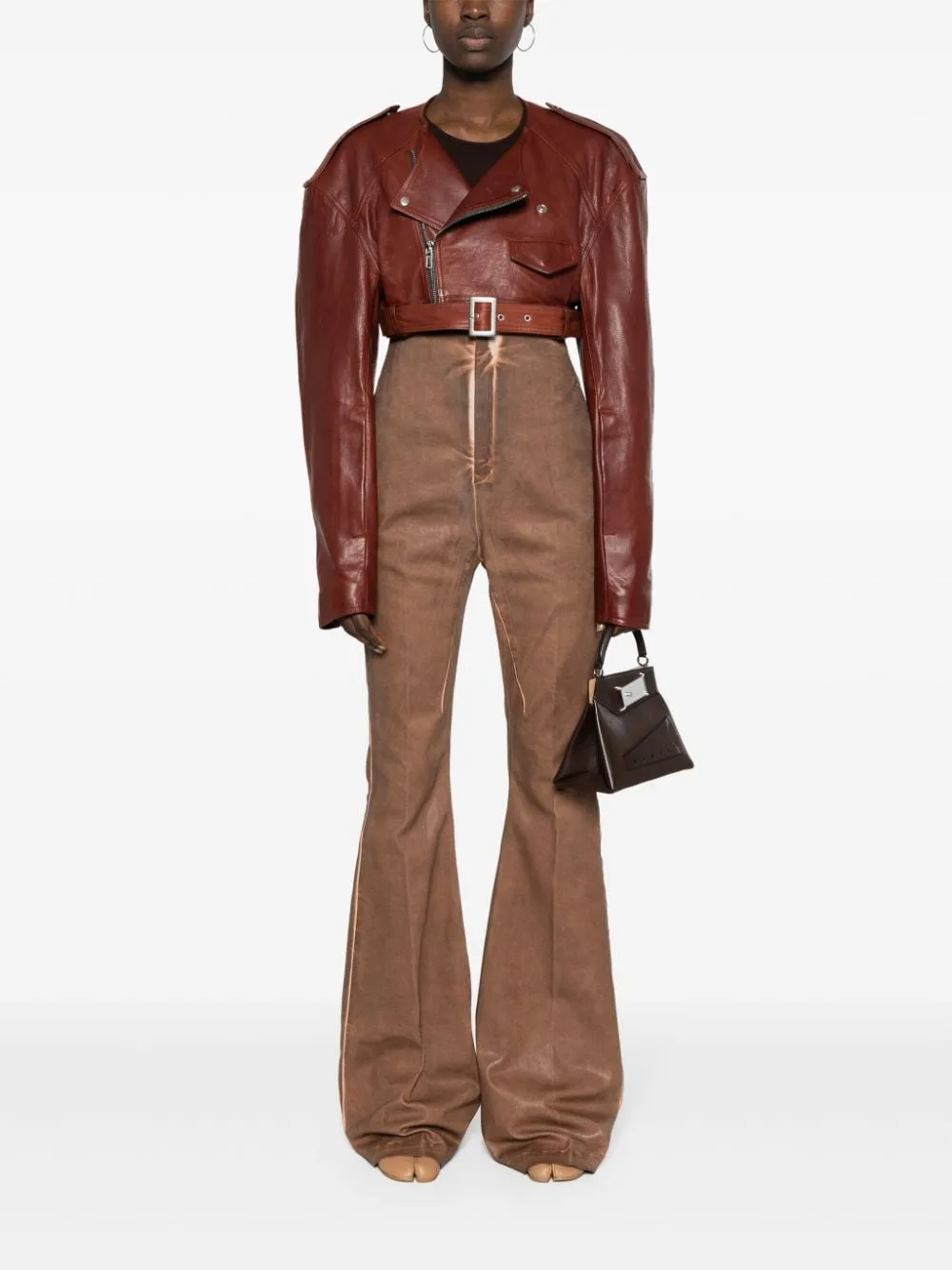 Giacca Micro Biker crop in marrone - donna