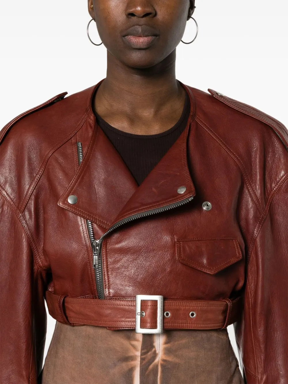 Giacca Micro Biker crop in marrone - donna