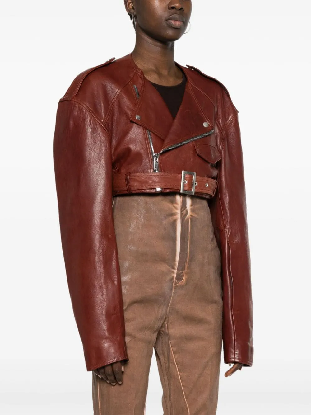 Giacca Micro Biker crop in marrone - donna