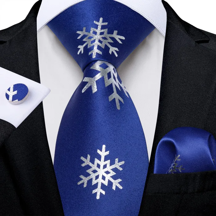 Henk ter Horst cravatta in seta con gemelli e pochette da taschino, cravatta natalizia con fiocco di neve Blu