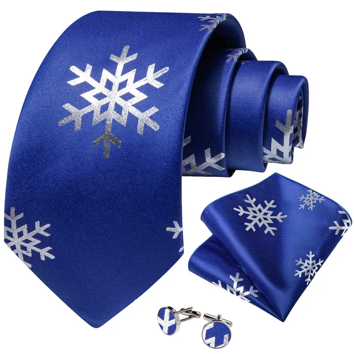 Henk ter Horst cravatta in seta con gemelli e pochette da taschino, cravatta natalizia con fiocco di neve Blu