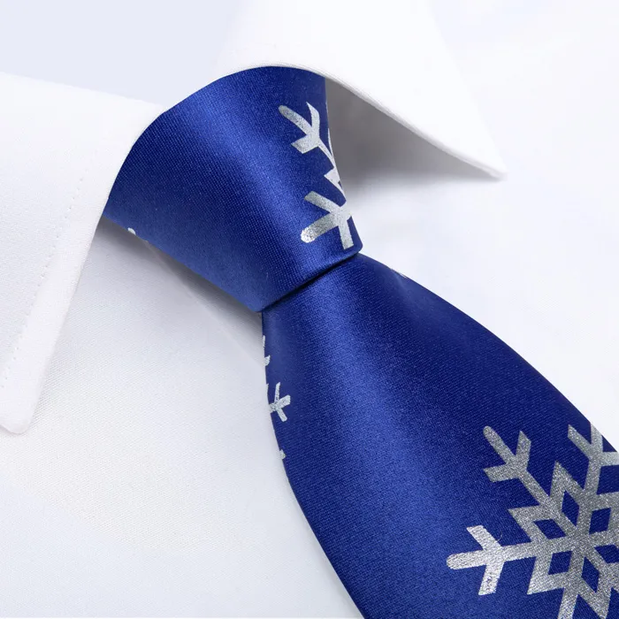 Henk ter Horst cravatta in seta con gemelli e pochette da taschino, cravatta natalizia con fiocco di neve Blu