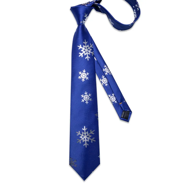 Henk ter Horst cravatta in seta con gemelli e pochette da taschino, cravatta natalizia con fiocco di neve Blu