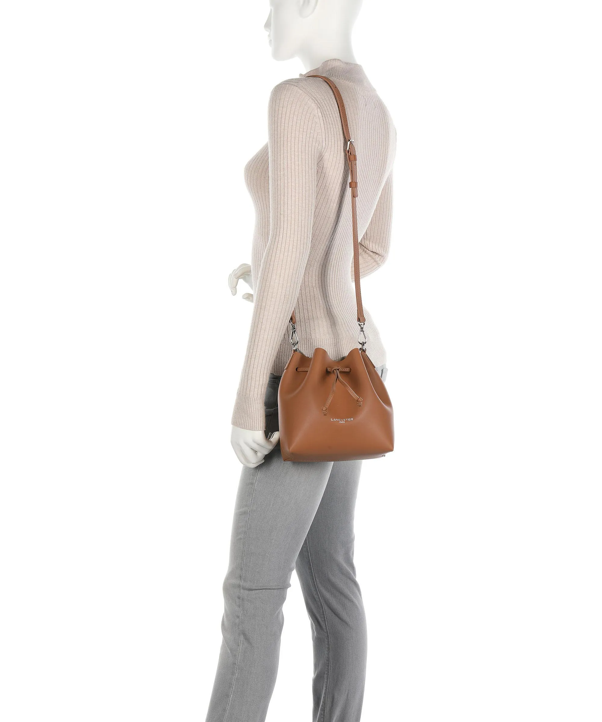  Lancaster Pur & Element City Borsa a secchiello pelle di vacchetta liscia camel  