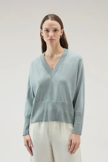 Maglia con scollo a V in cotone e cashmere                                                                                Sage
