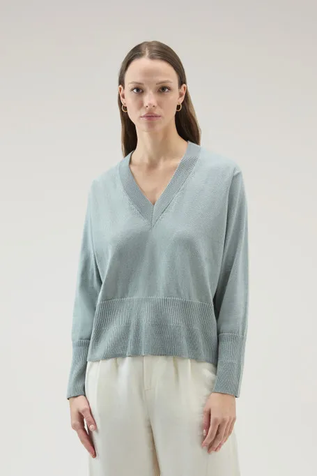 Maglia con scollo a V in cotone e cashmere                                                                                Sage