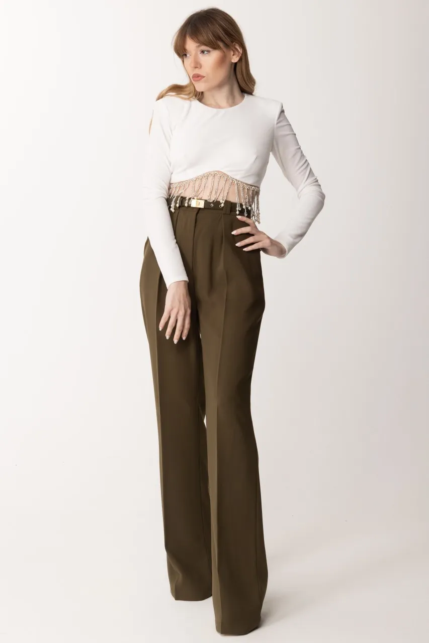 Maglia crop in velluto con perline Avorio
