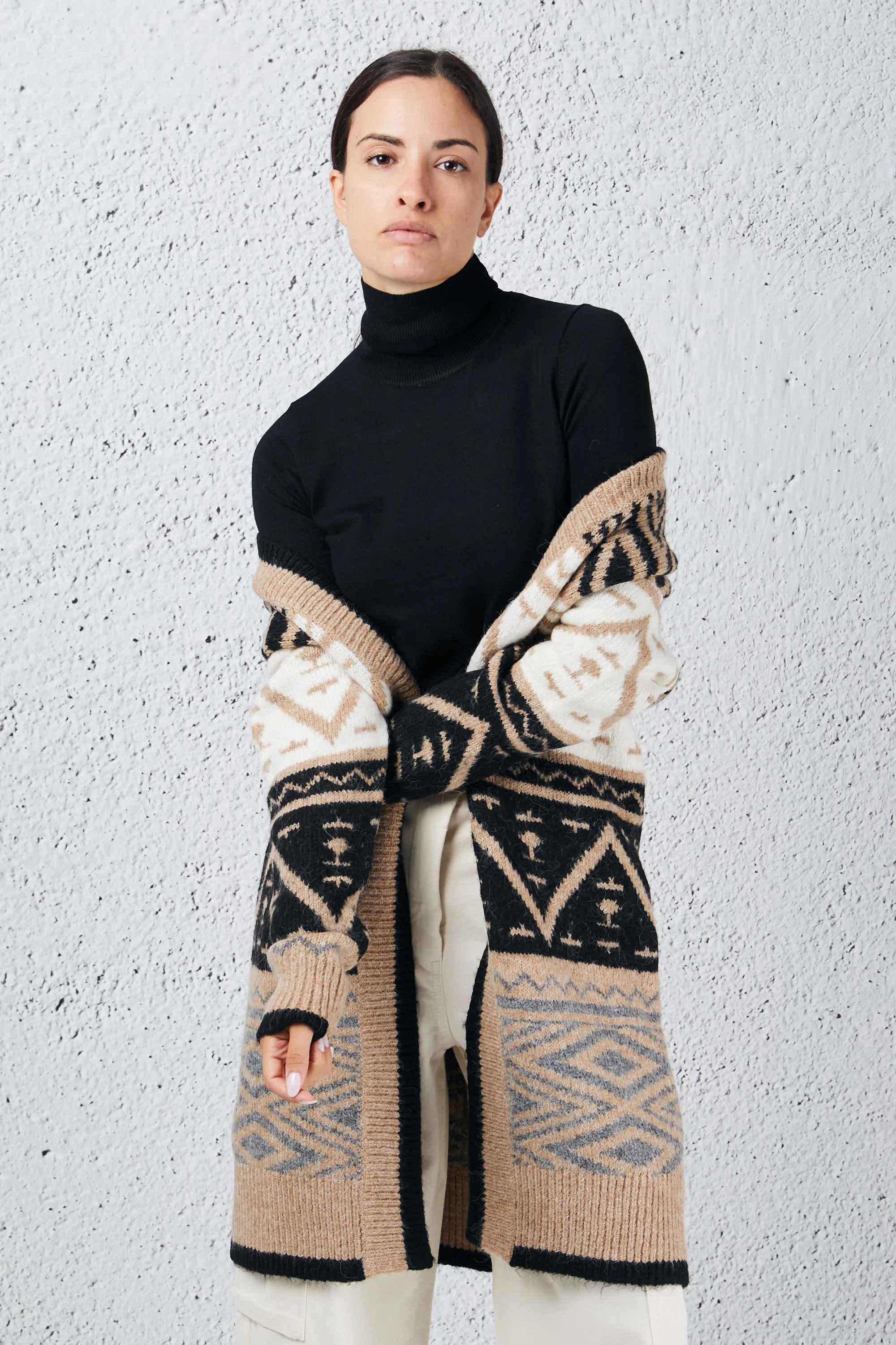 Markup Cardigan Lungo Jacquard Marrone Donna