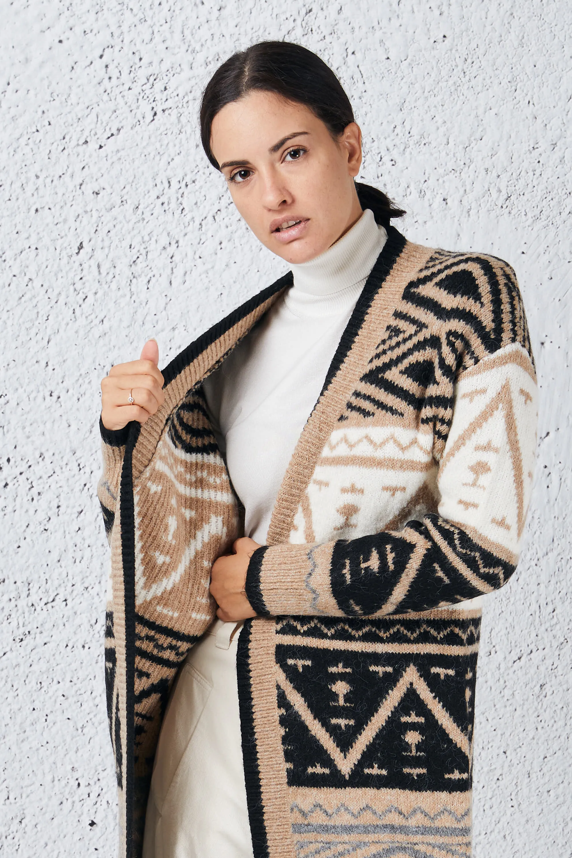 Markup Cardigan Lungo Jacquard Marrone Donna