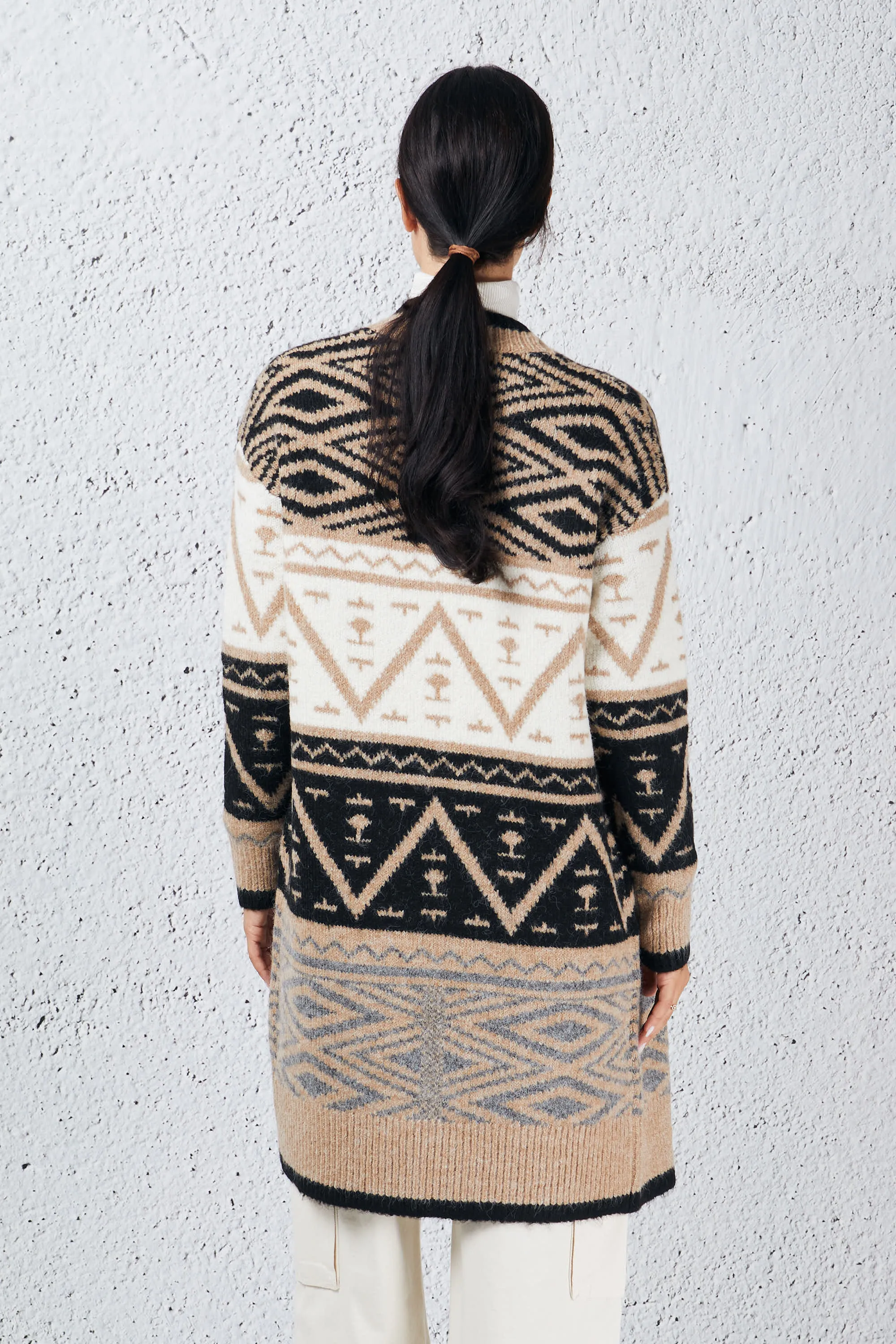 Markup Cardigan Lungo Jacquard Marrone Donna