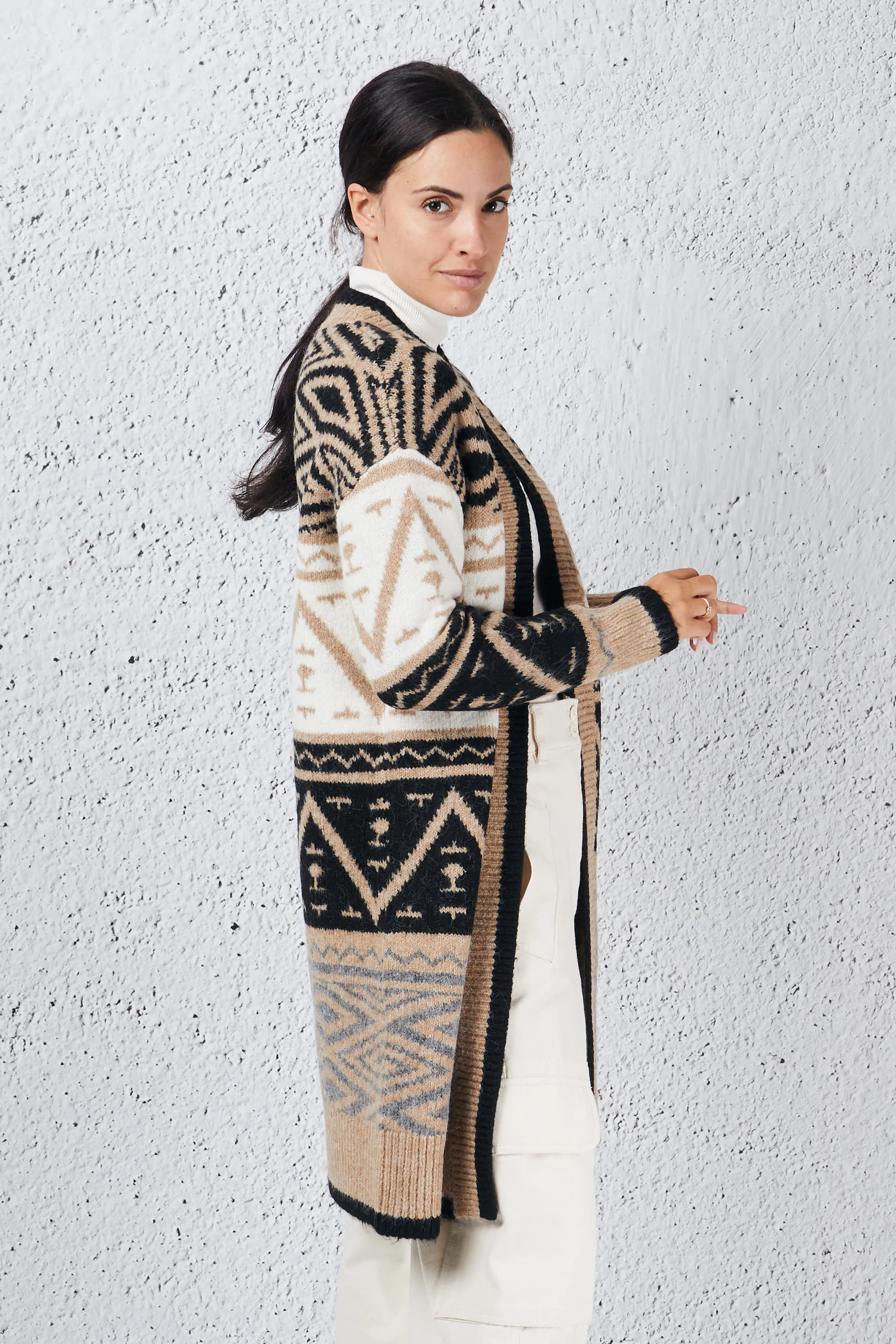 Markup Cardigan Lungo Jacquard Marrone Donna