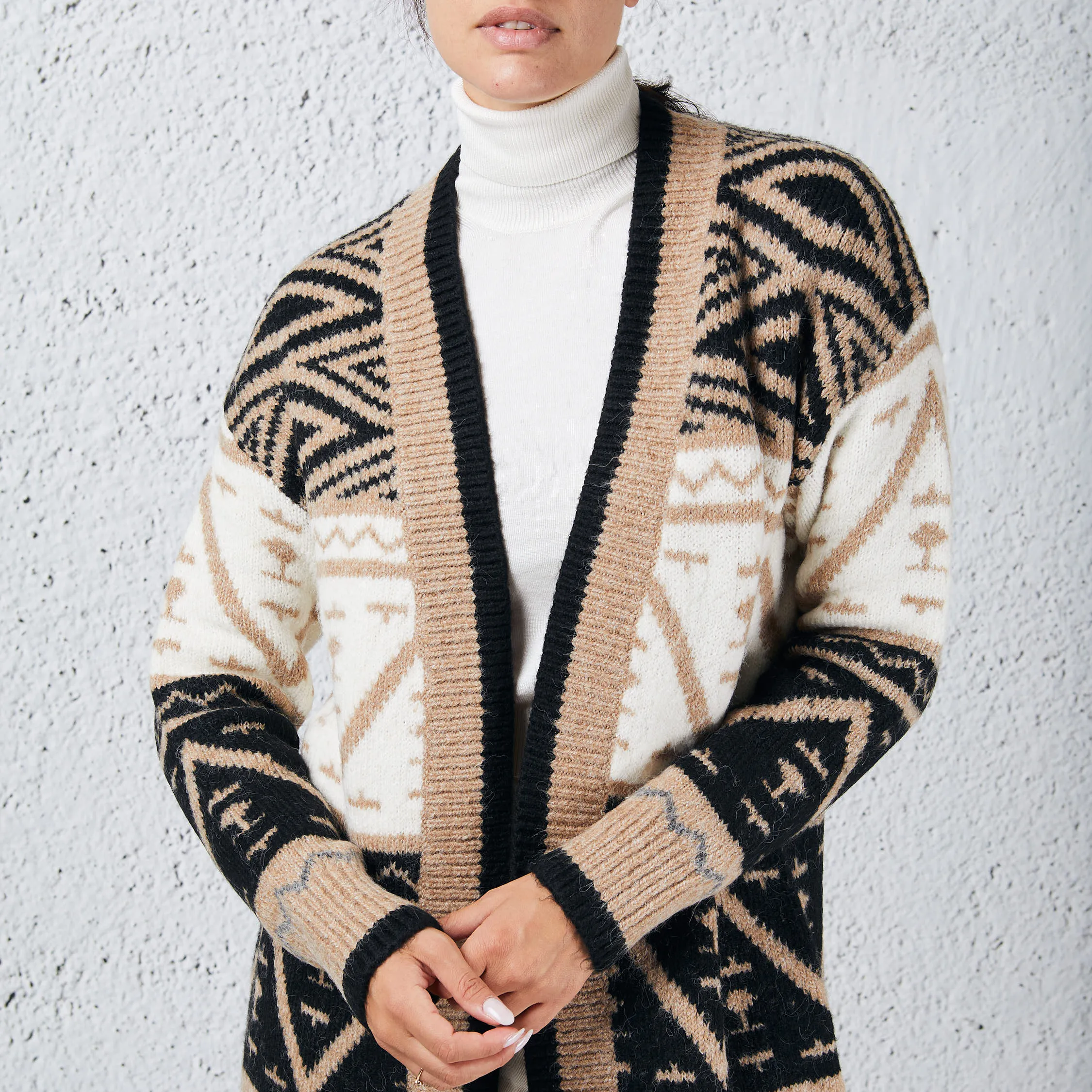 Markup Cardigan Lungo Jacquard Marrone Donna