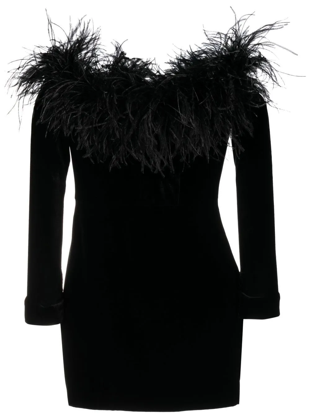 Mini abito in velluto con piume in nero - donna