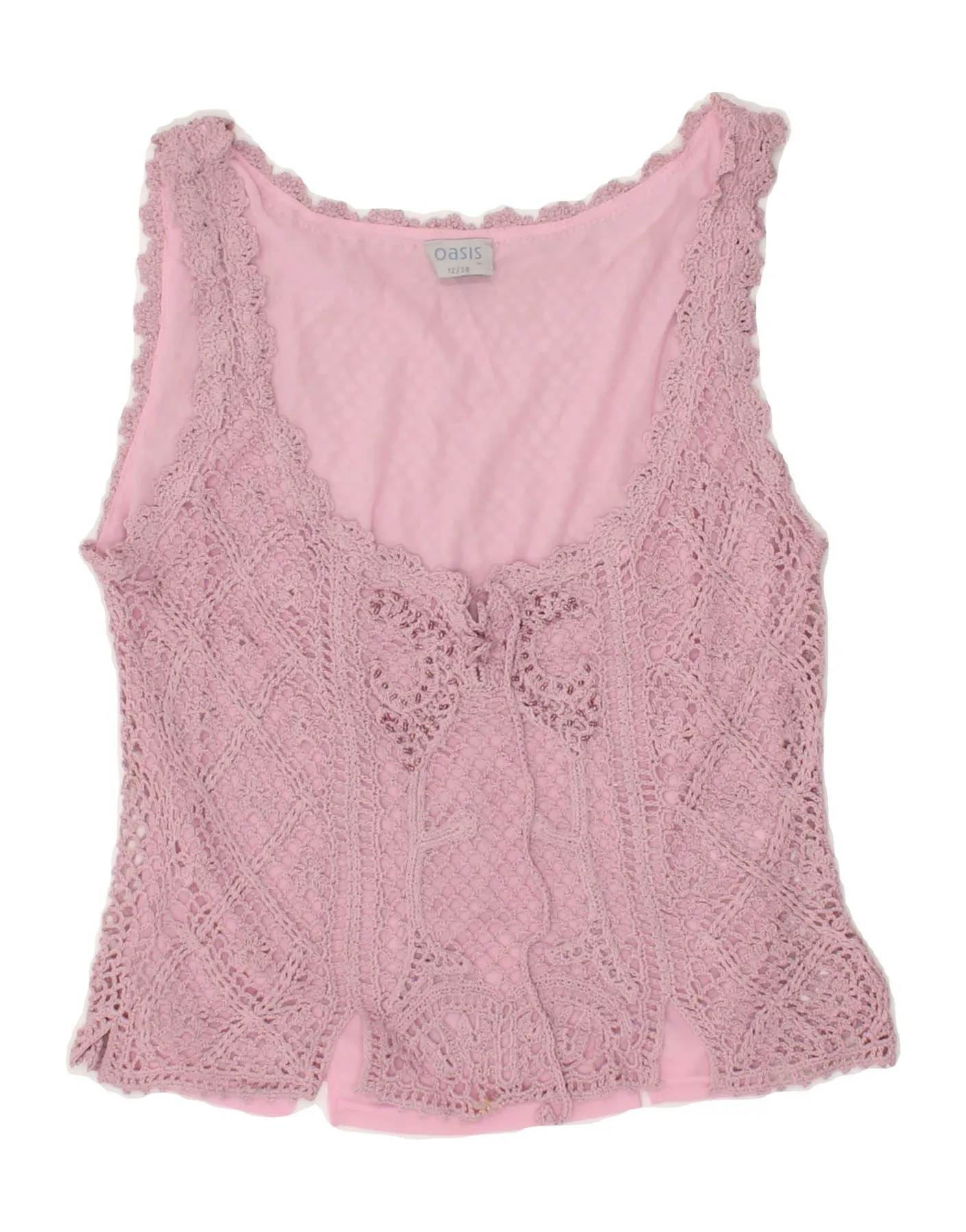 OASIS Womens Sleeveless Crochet Blouse Top UK 12 Medium Pink