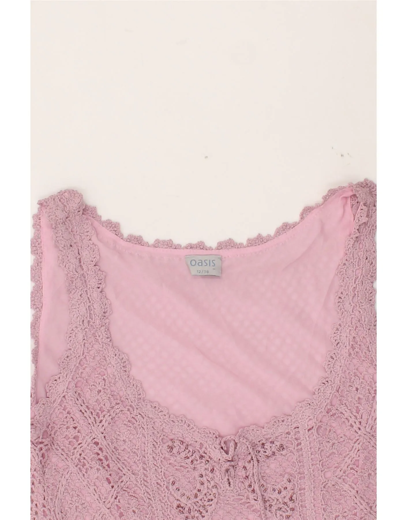 OASIS Womens Sleeveless Crochet Blouse Top UK 12 Medium Pink