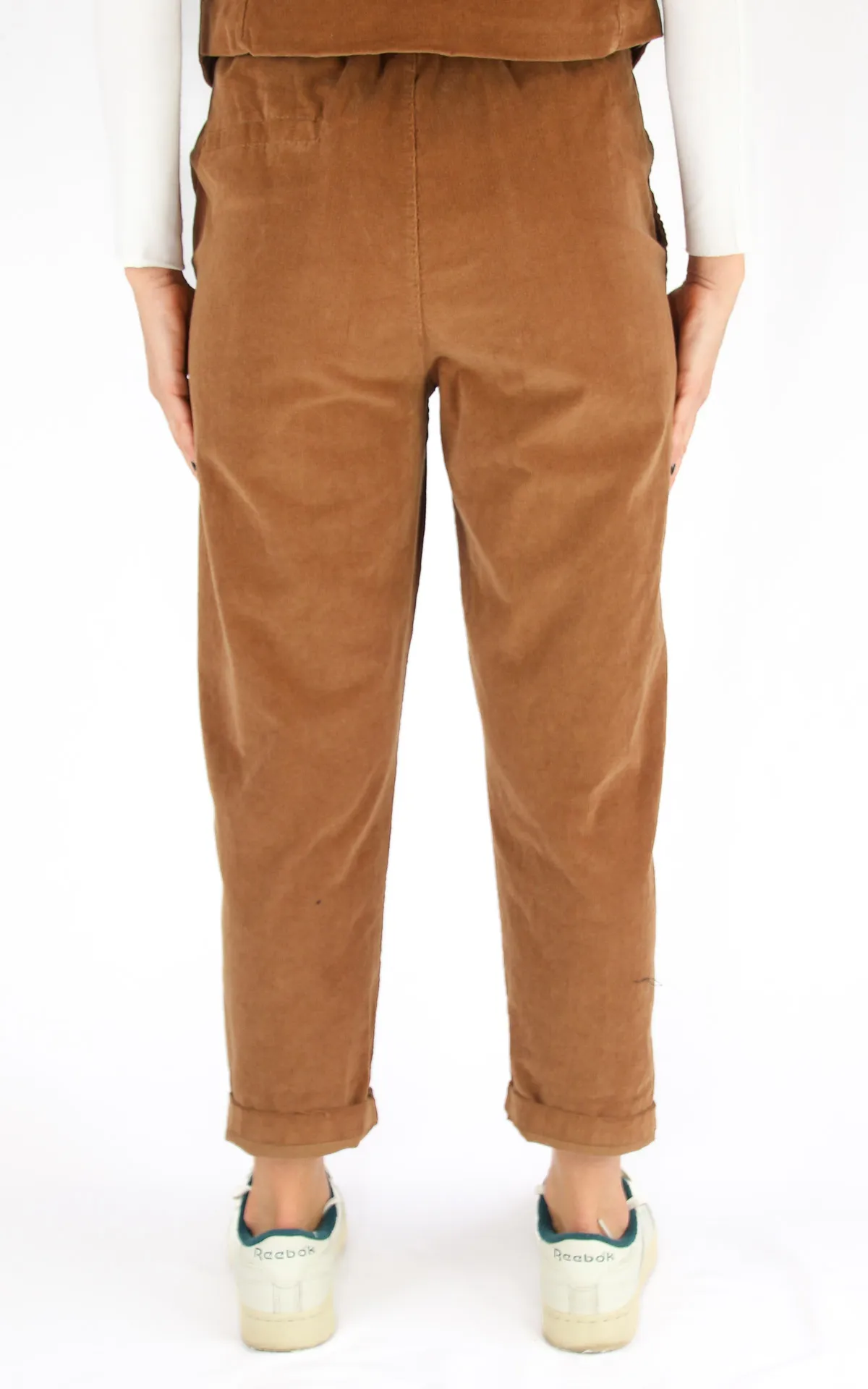 Off-On – boyfriend velluto millerighe – camel