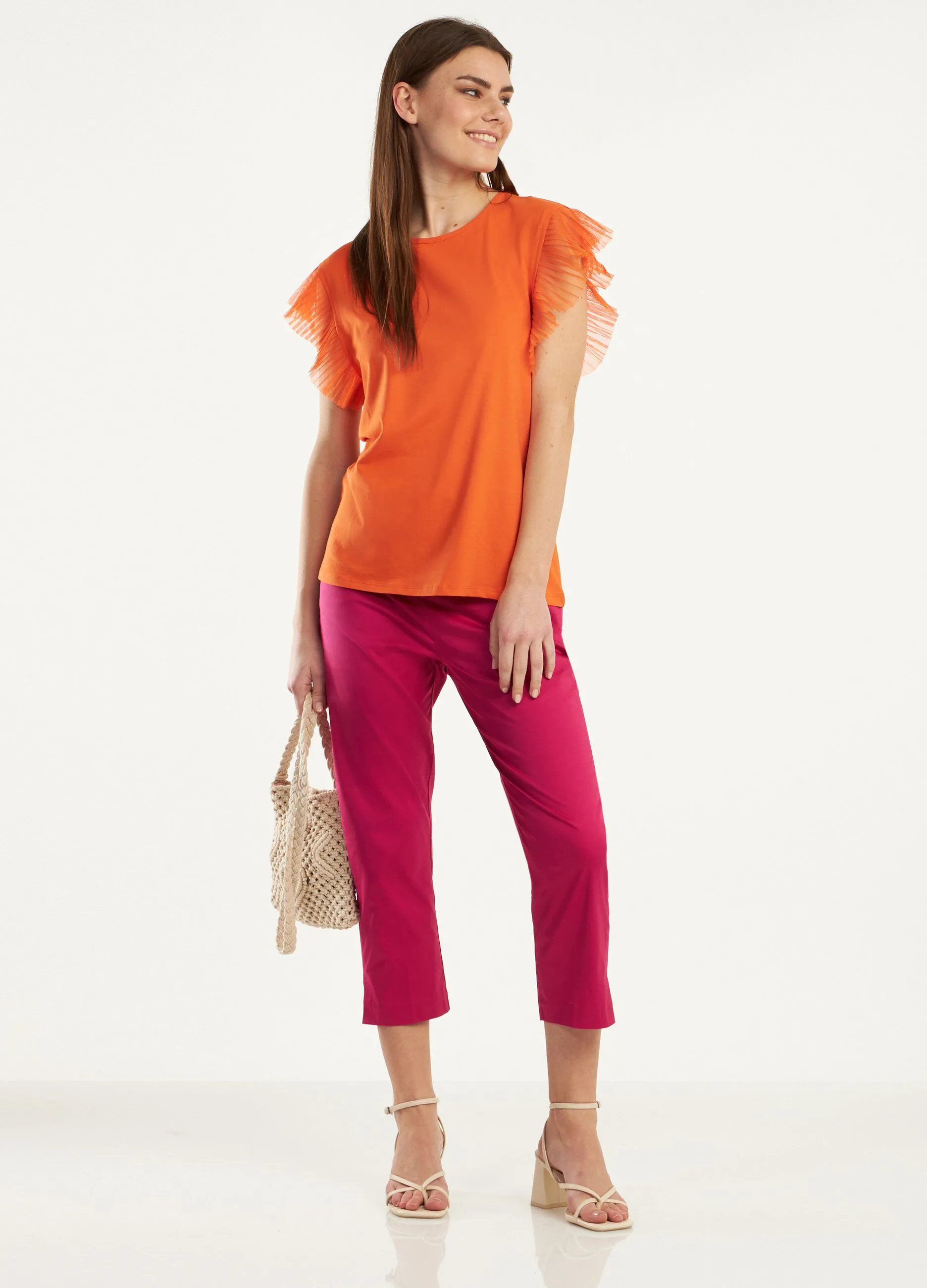 Pantaloni capri in cotone elasticizzato donna