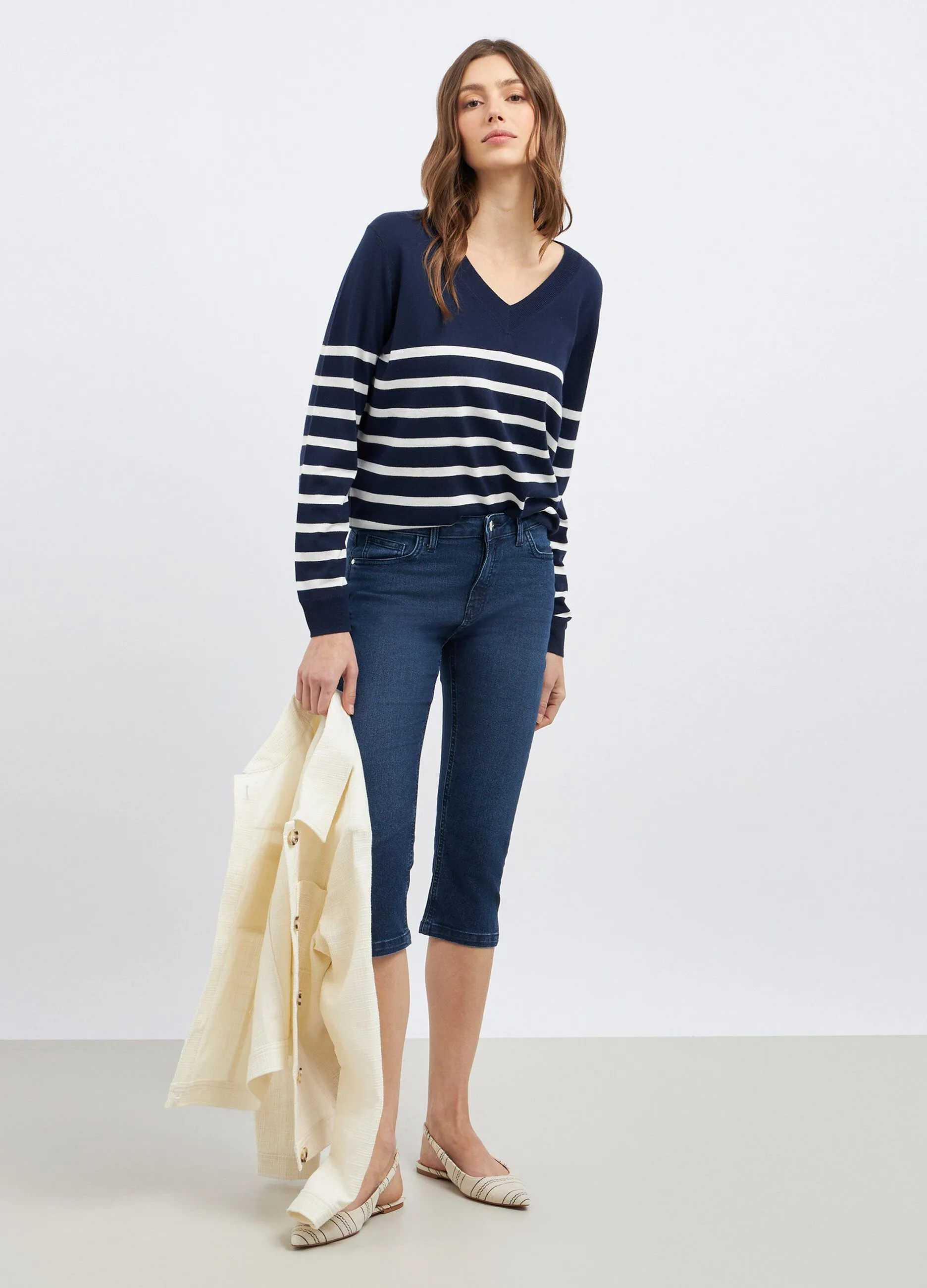 Pantaloni capri in denim donna